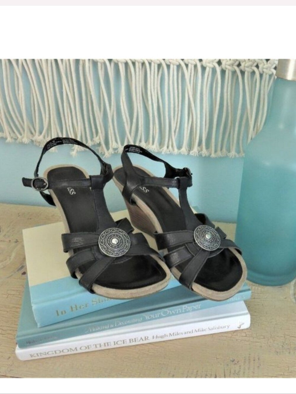NWOT Bass Black Wedge Sandal - Picture 1 of 5
